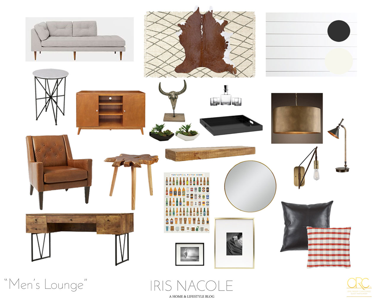 Mid Century Modern Rustic Men's Lounge-Mood Board by IrisNacole.com