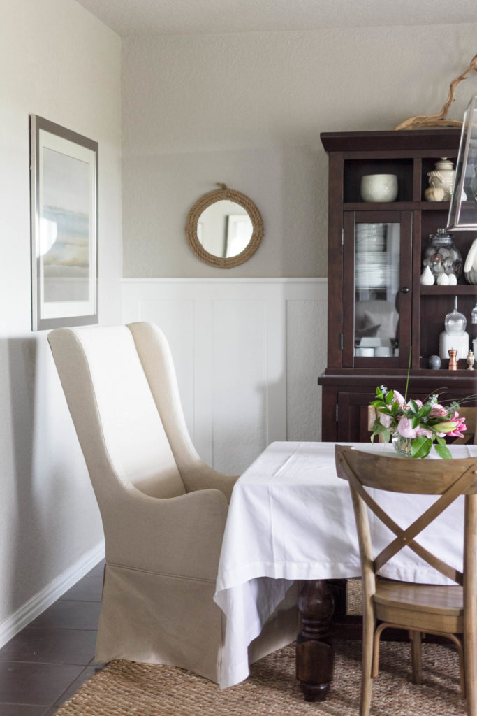 Slipcover chair in dining room 