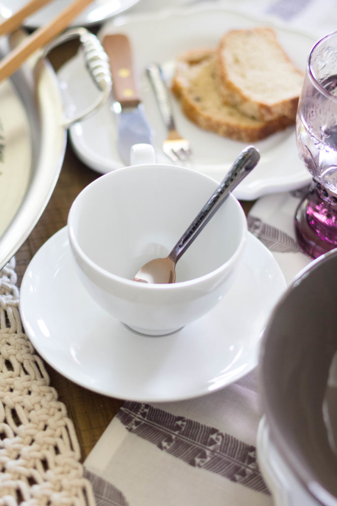 Coffee Cup and Saucer with small serving gold serving spoon