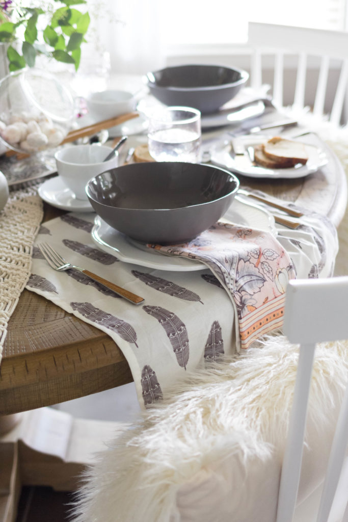 Feather Printed Napkins as base for place setting 