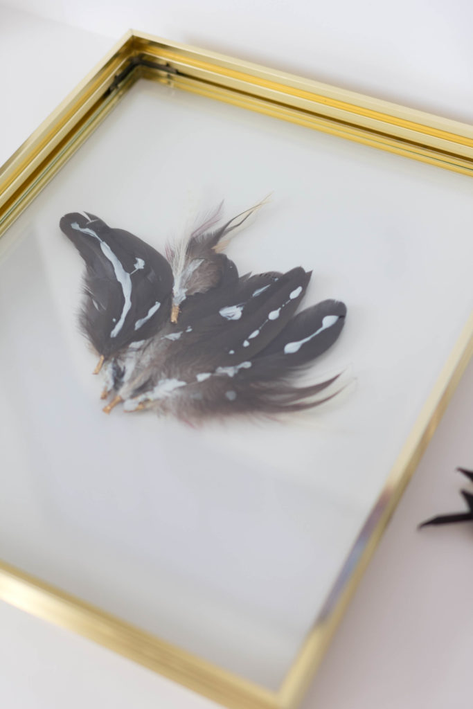 FALLING FEATHER ART, Gold Feathers in Shadow Box