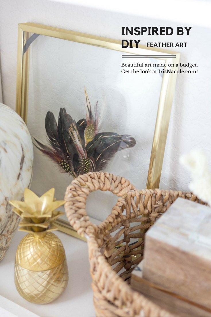 FALLING FEATHER ART, Gold Feathers in Shadow Box