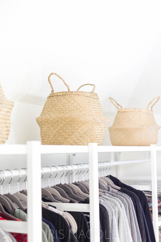 Ikea Baskets as storage in closet, One Room Challenge Boutique Style Closet by IrisNacole.com