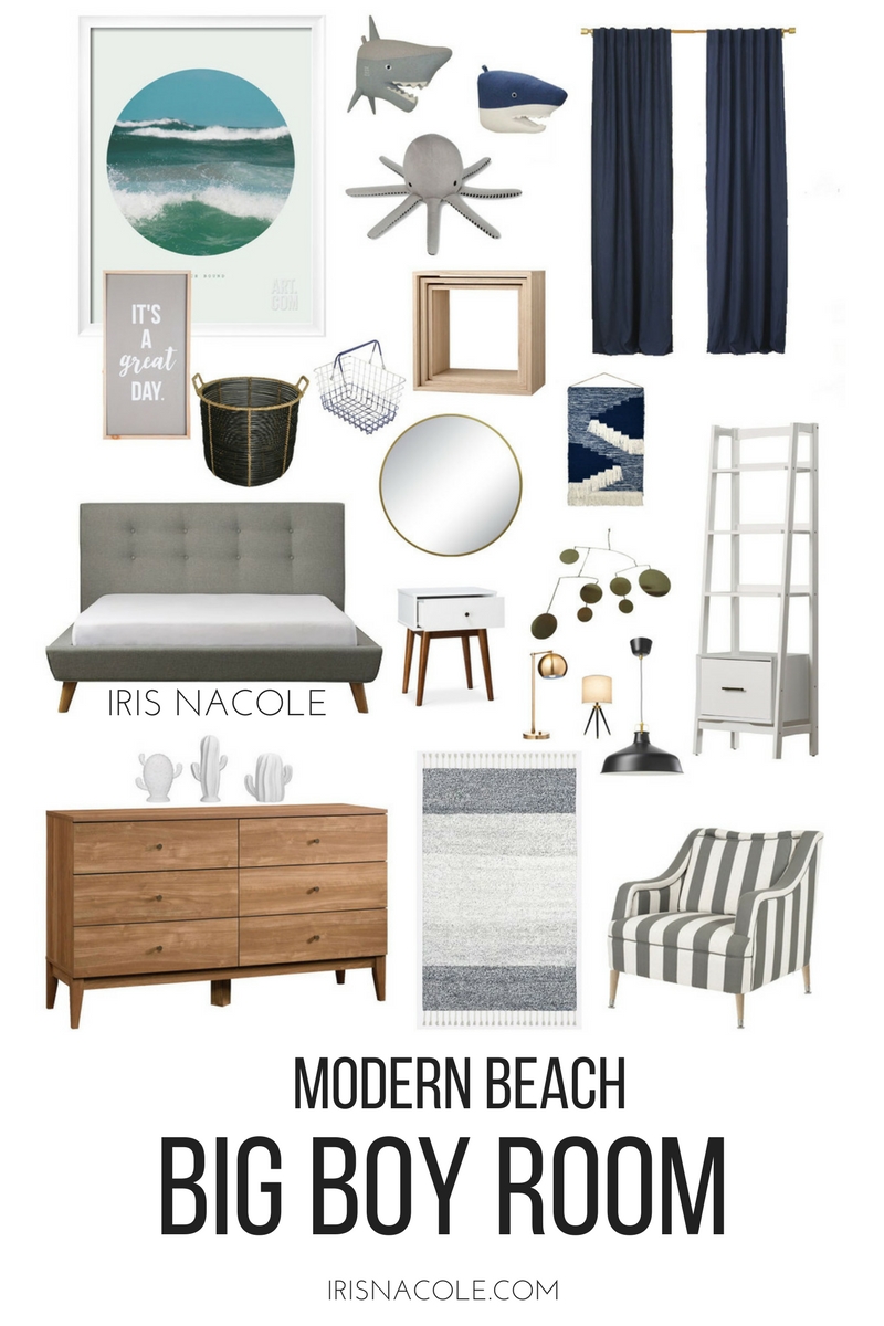 Modern Beach Big Boy Bedroom Makeover-MoodBoard-IrisNacole.com