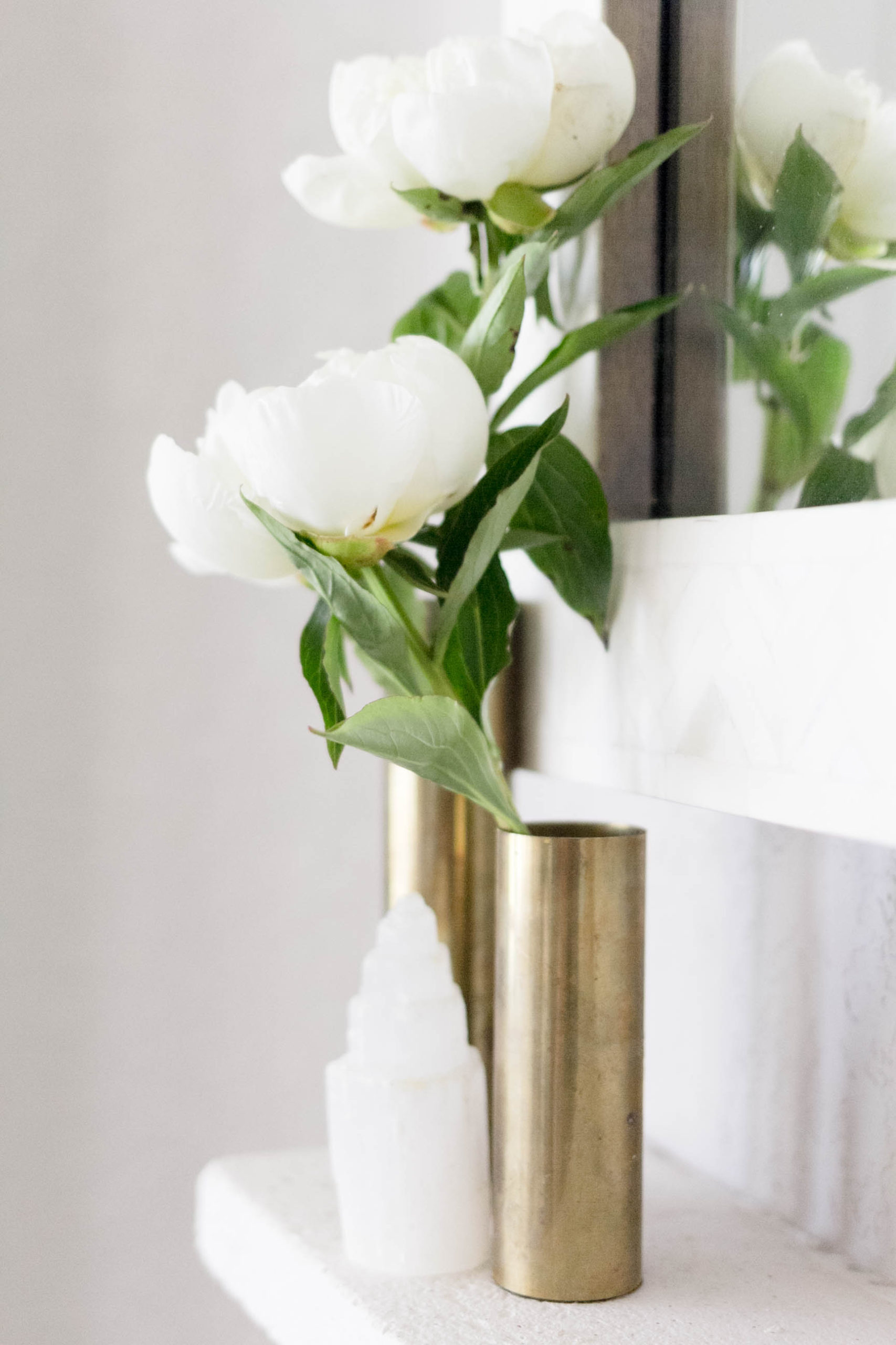 White Peonies Mantel Styling by Iris Nacole