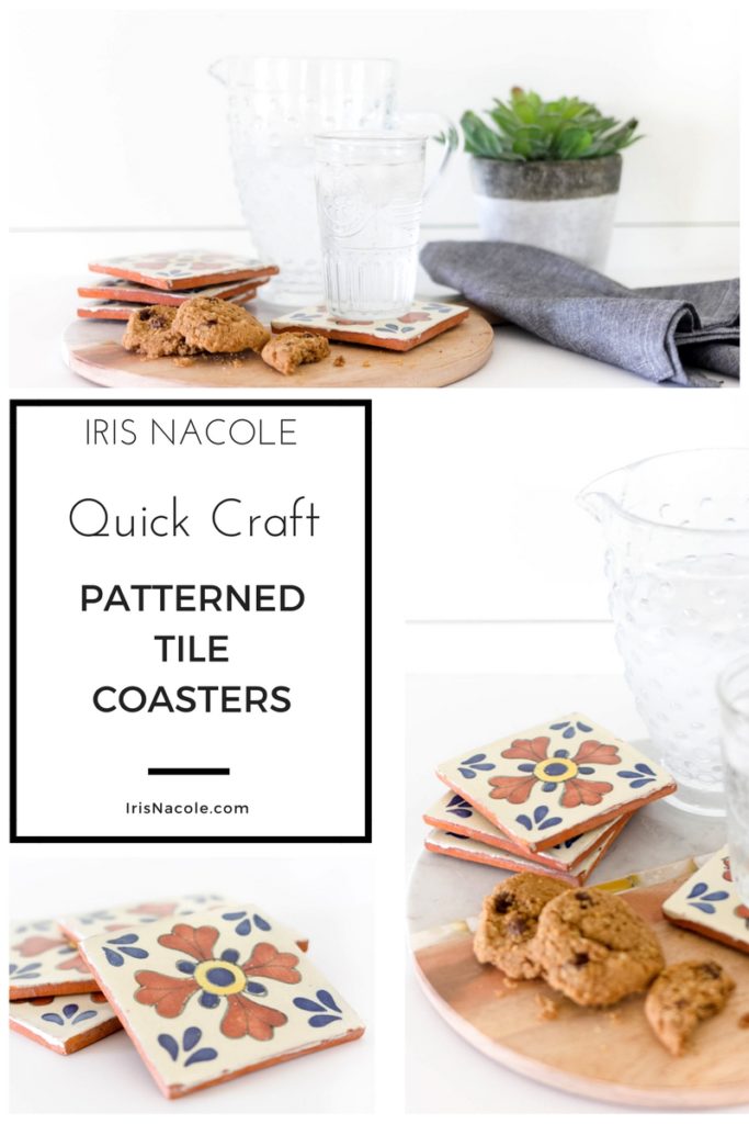 Incorporate Patterned Tile into your decor without replacing you current tile. Try this simple patterned tile coasters instead! Tutorial by IrisNacole.com