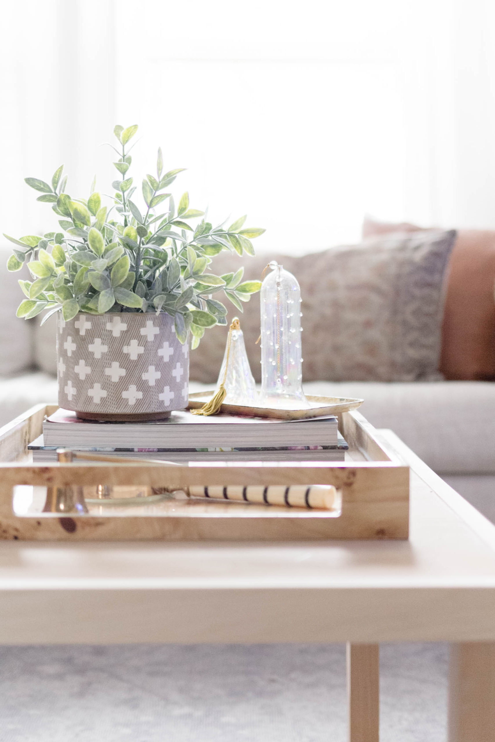 Coffee Table Decor-Quick Tip-Faux Plant, Planter Upgrade
