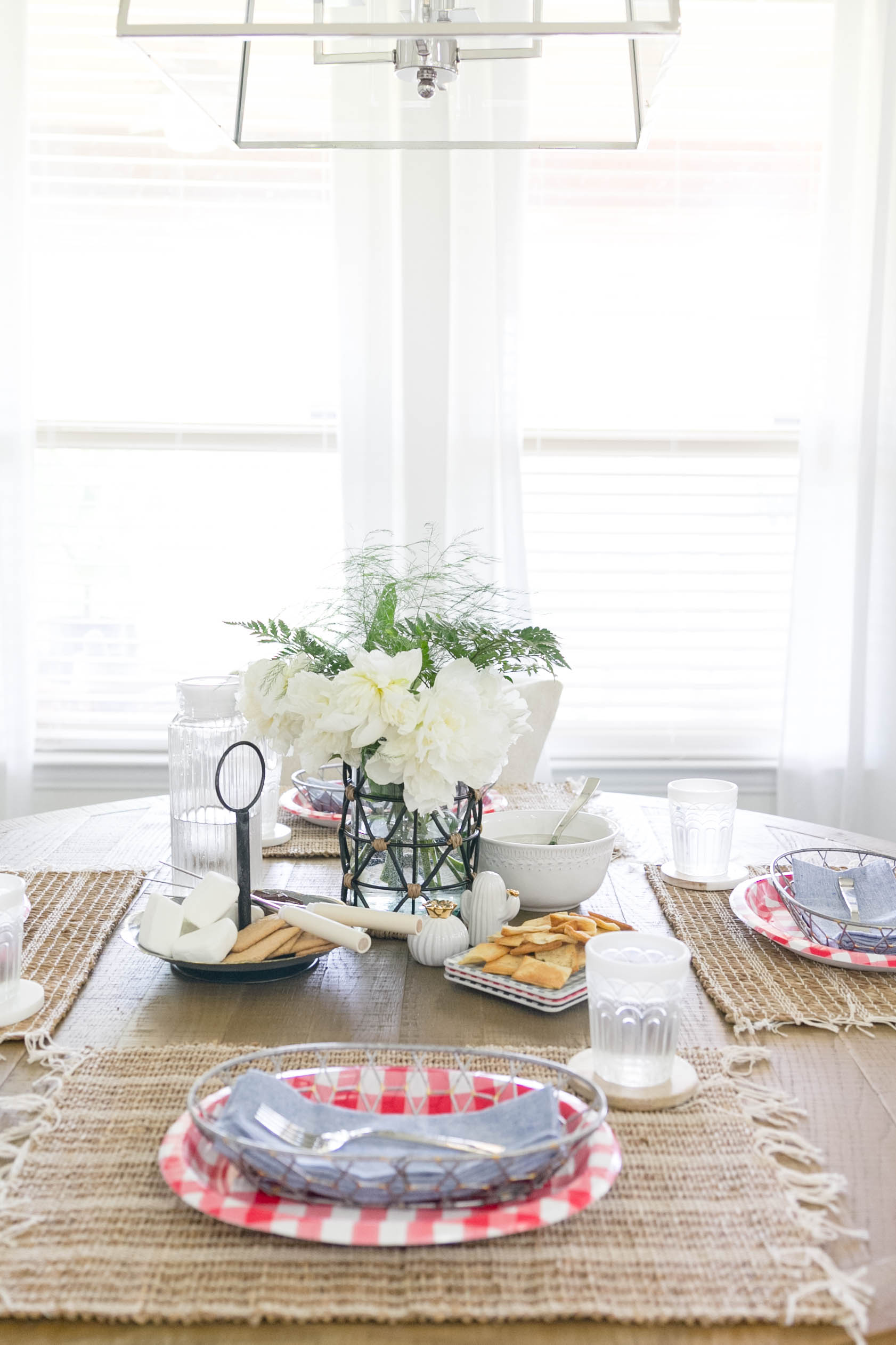 Red White and Blue Picnic Style Patriotic Tablescape Entertaining by Iris Nacole
