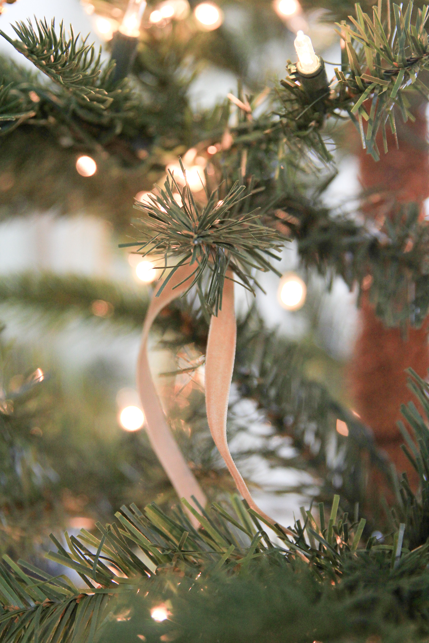 Velvet Ribbon Classic Christmas Tree with Gold Bead Garland Home Style Blog Hop
