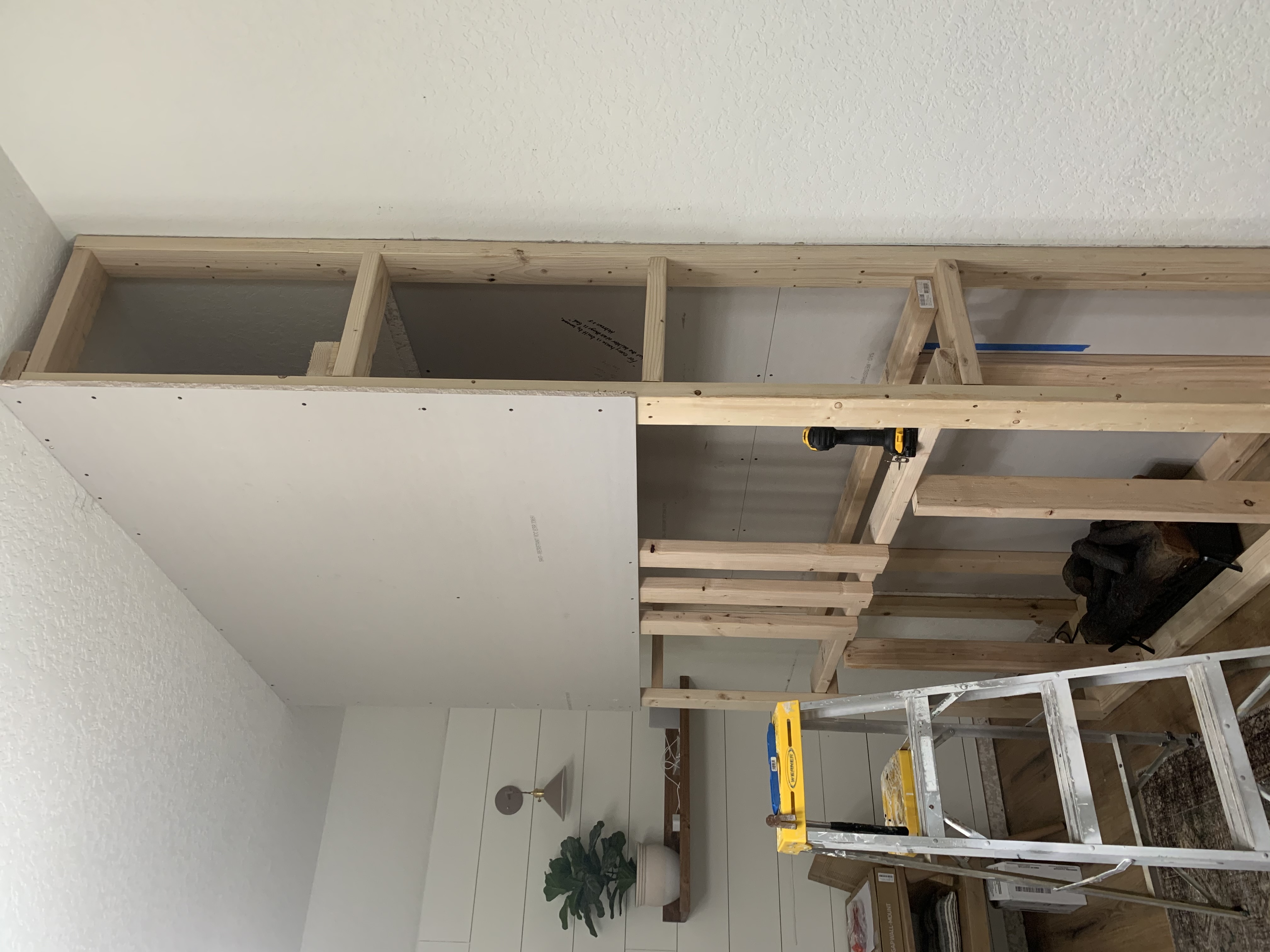 faux fireplace bump-out frame with drywall