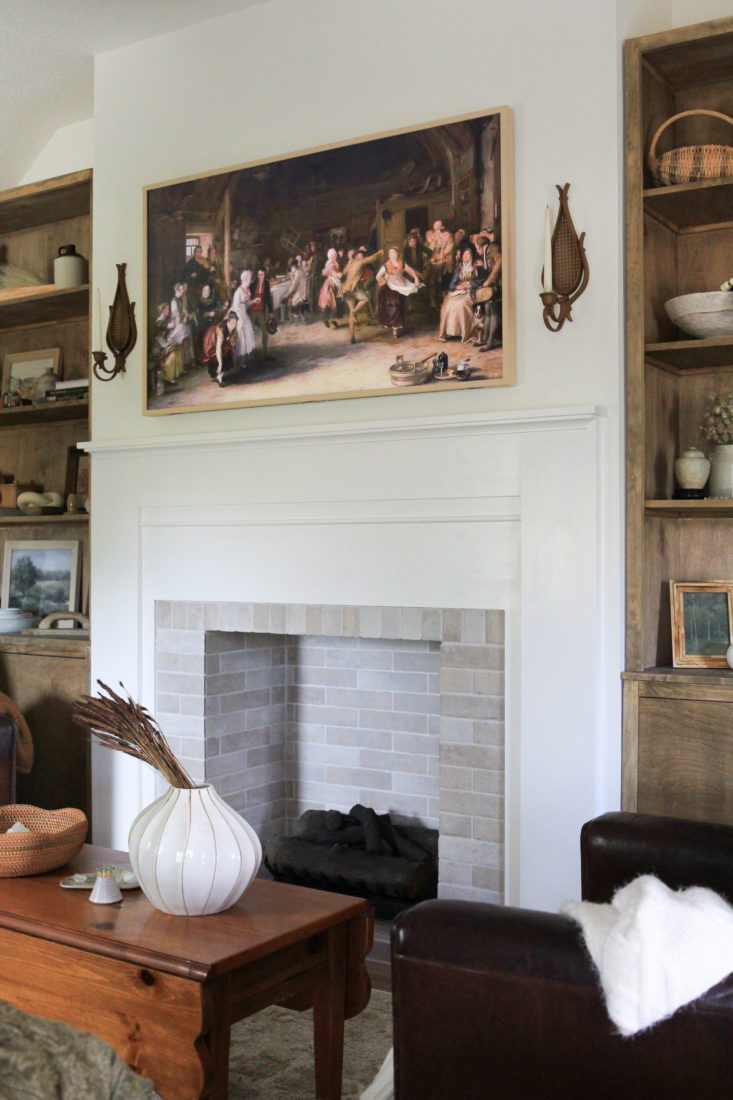 Family Room Decorated for Fall, Fireplace with Samsung TV
