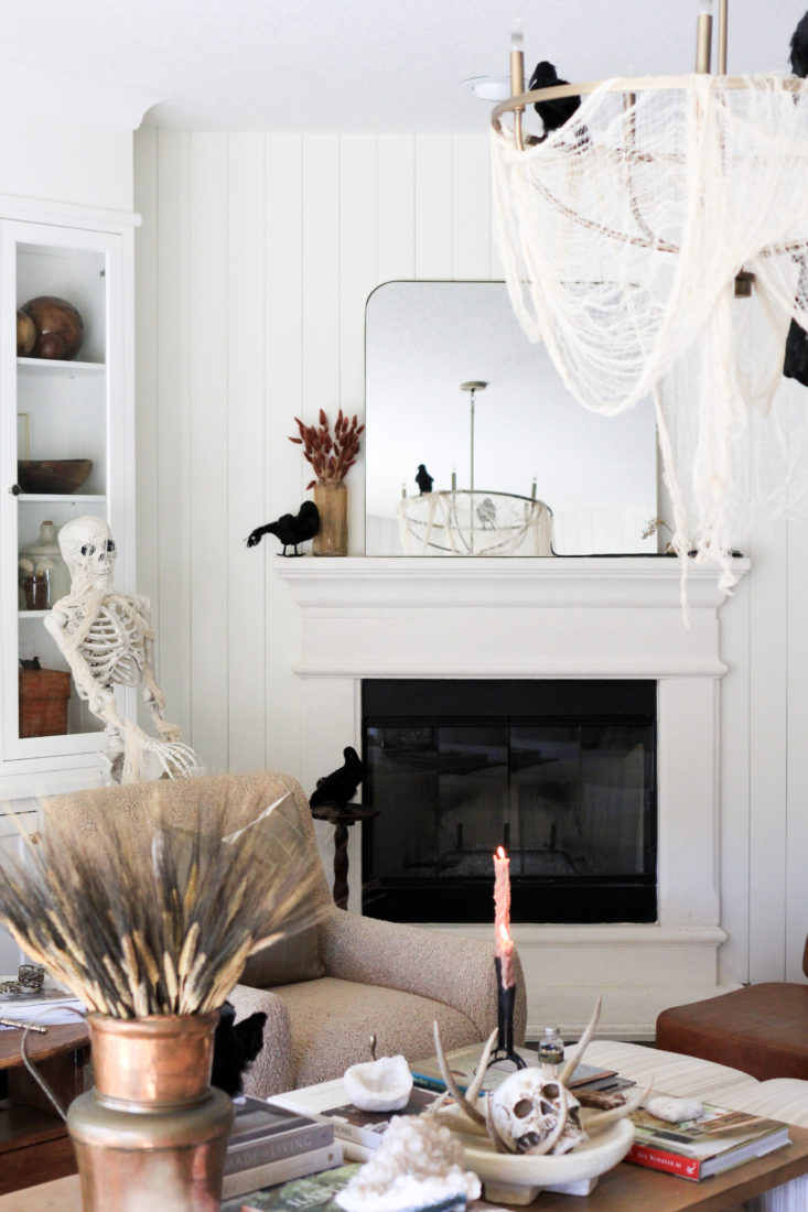 Interior Halloween Decor-Fireplace and and Chandelier Decor
